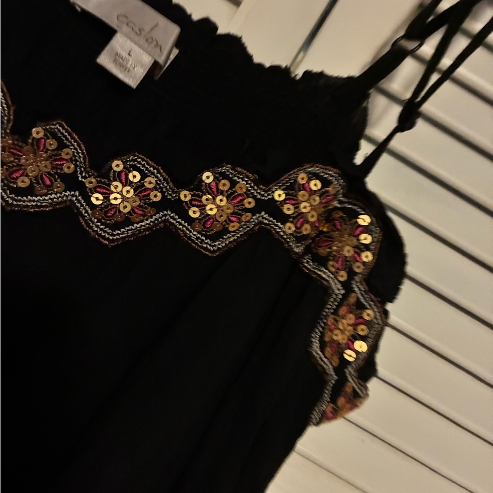 Caslon Vintage Black Top with Gold and Rust sequin Embellishments